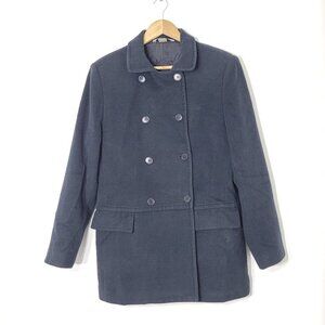 Peter Nygard Dark Navy Blue Double Breasted Pea Coat Flap Wool Blend Pocket 10